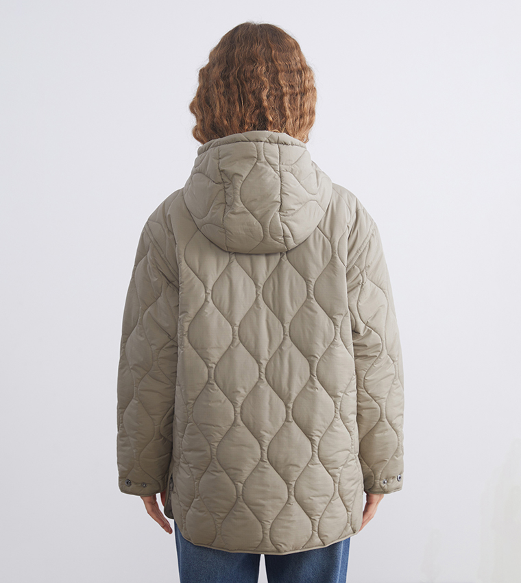 Quilted Long Sleeves Hooded Jacket