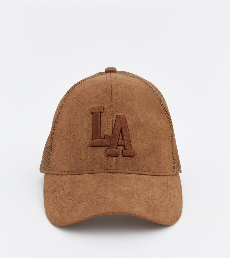 Embroidered Suede Look Cap