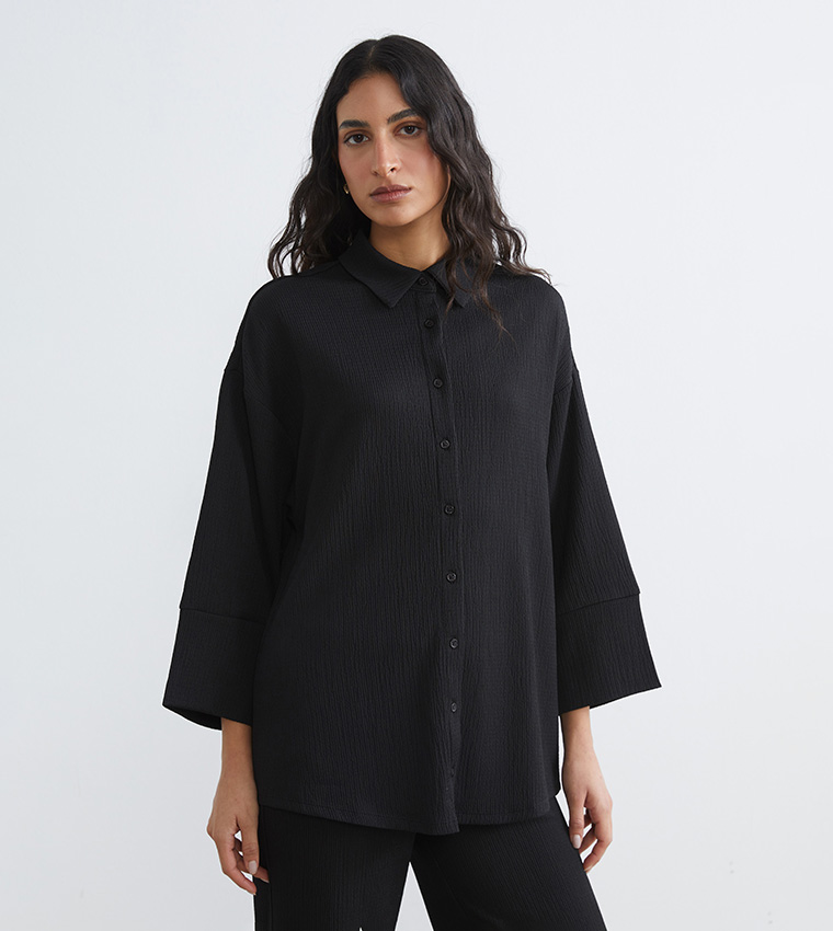 Textured 3/4 Sleeves Shirt Tunic