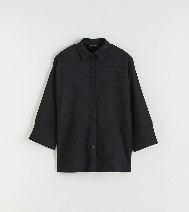 Textured 3/4 Sleeves Shirt Tunic