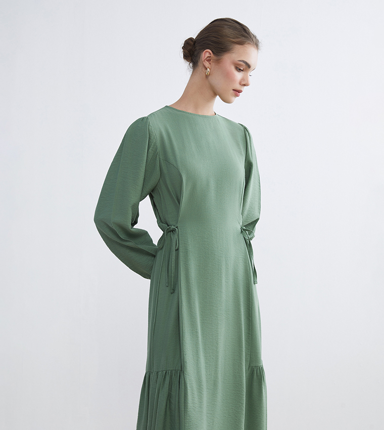Textured Ruched Flared Dress