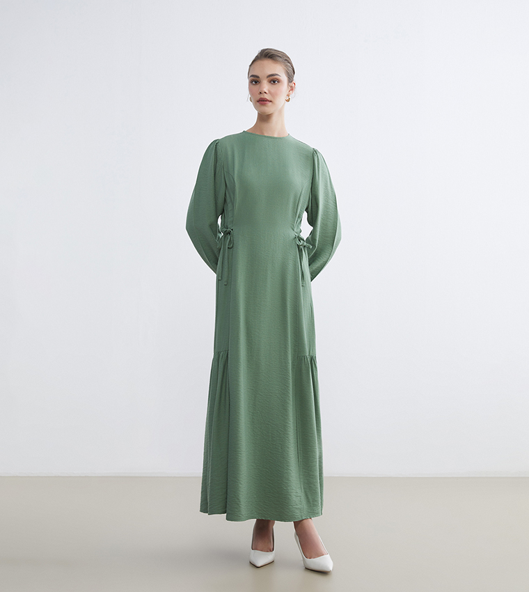 Textured Ruched Flared Dress