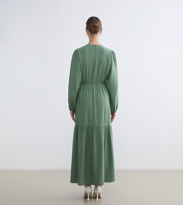 Textured Ruched Flared Dress