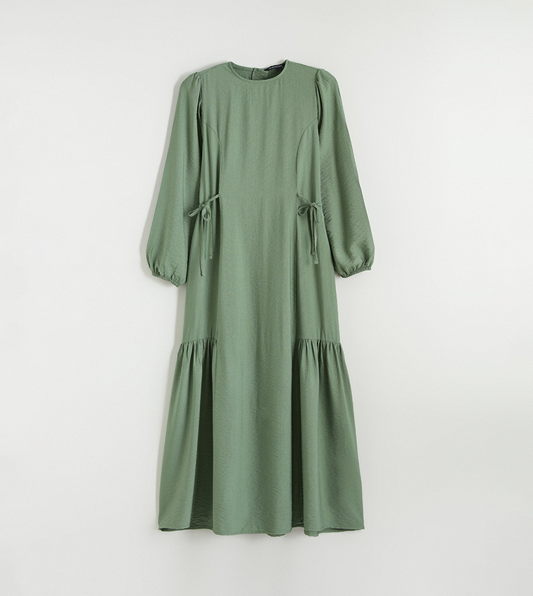 Textured Ruched Flared Dress