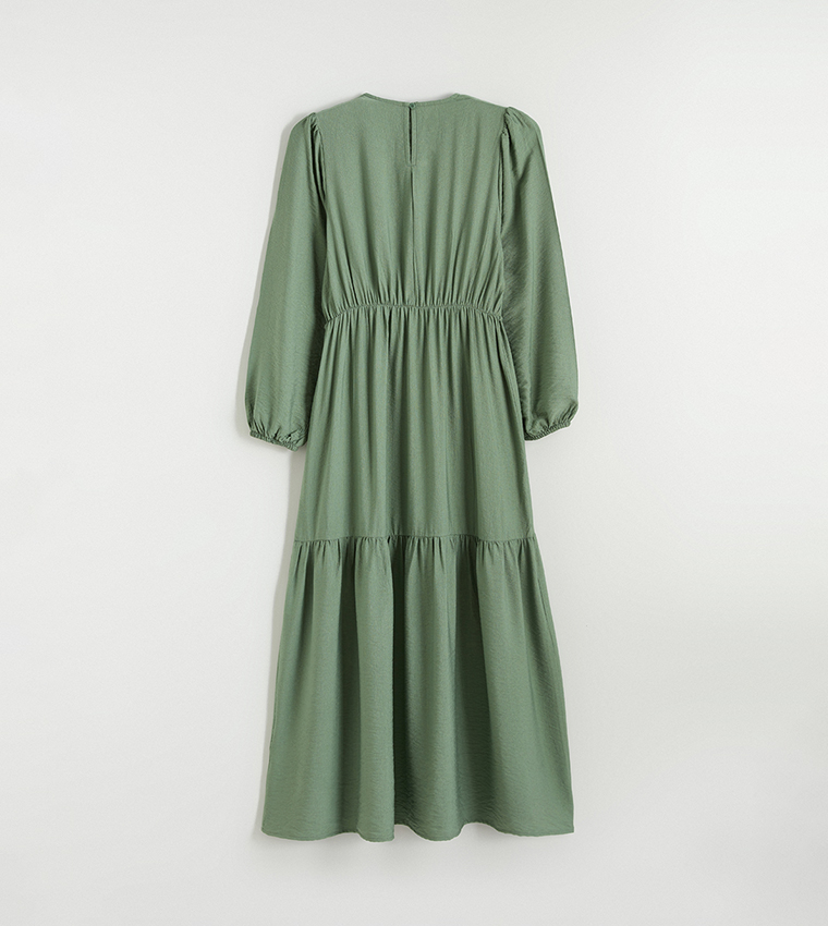 Textured Ruched Flared Dress
