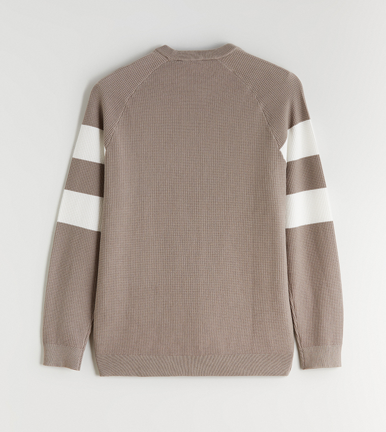 سويتر رجالي محبوك مخطط بقبة مستديرة