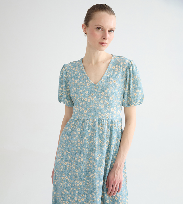 Floral Print Short Sleeves Midi Dress