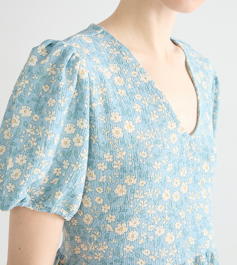 Floral Print Short Sleeves Midi Dress