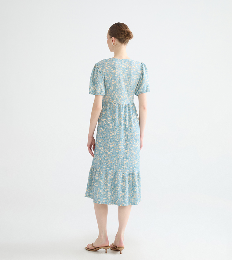 Floral Print Short Sleeves Midi Dress