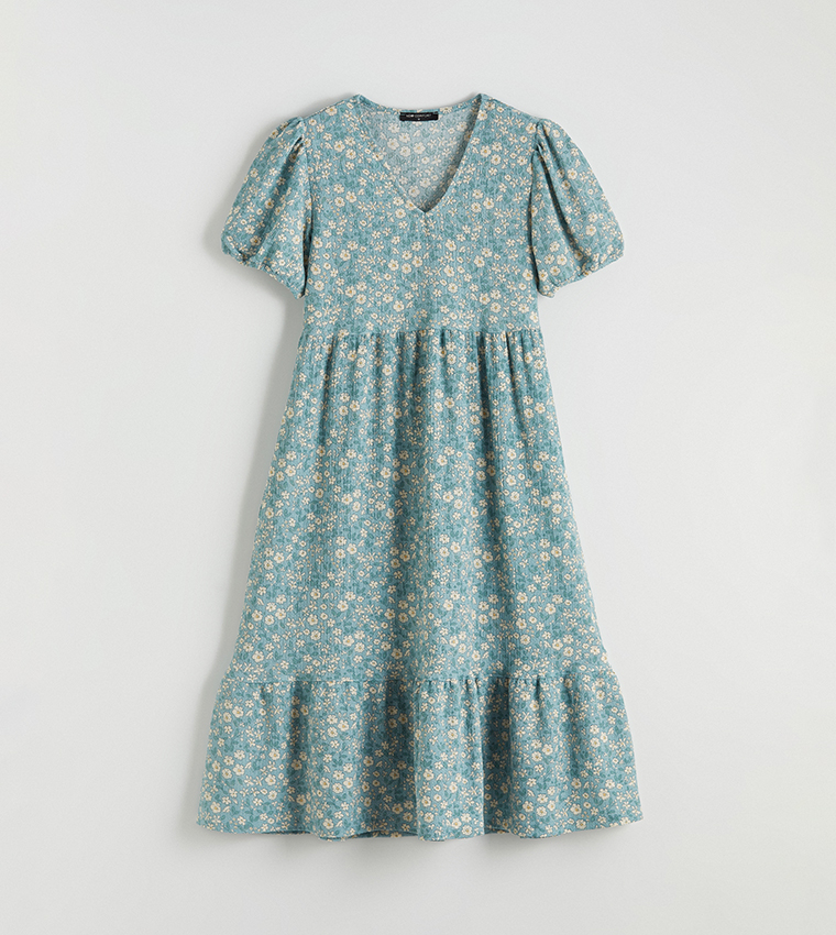 Floral Print Short Sleeves Midi Dress