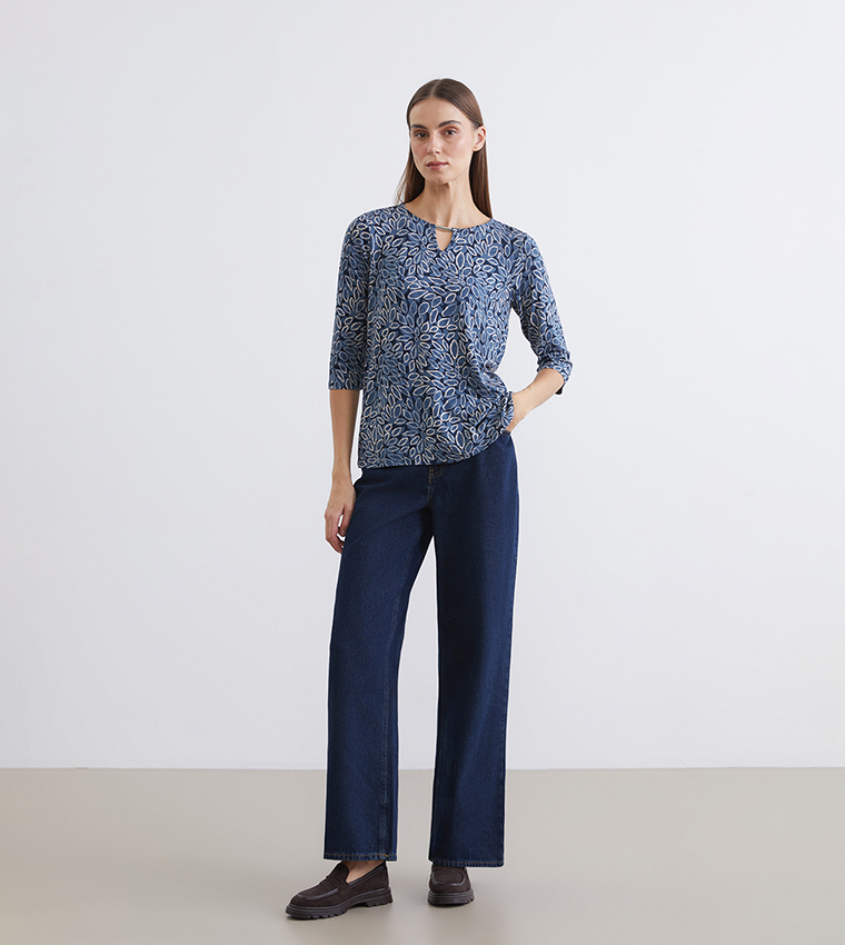 Patterned Crew Neck Top