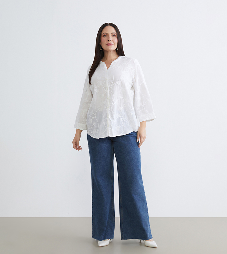 Embroidered Mandarin Collar Shirt