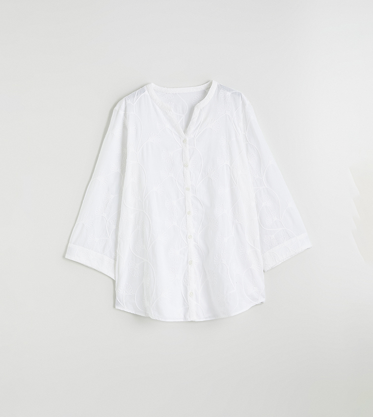 Embroidered Mandarin Collar Shirt