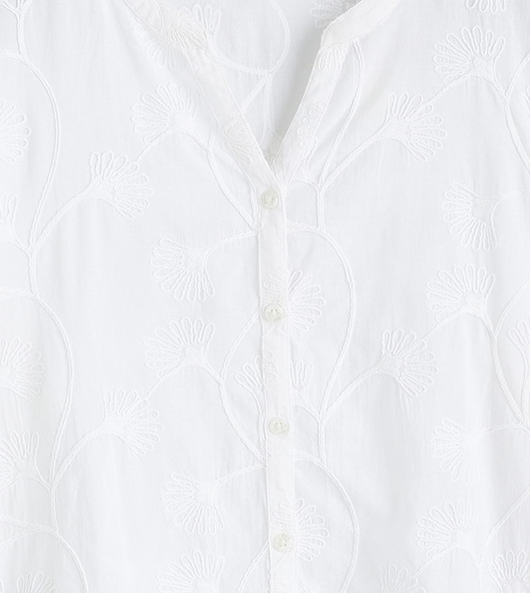 Embroidered Mandarin Collar Shirt