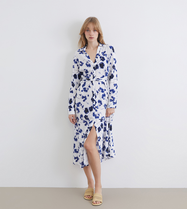 Floral Printed Woven Shirt Dress