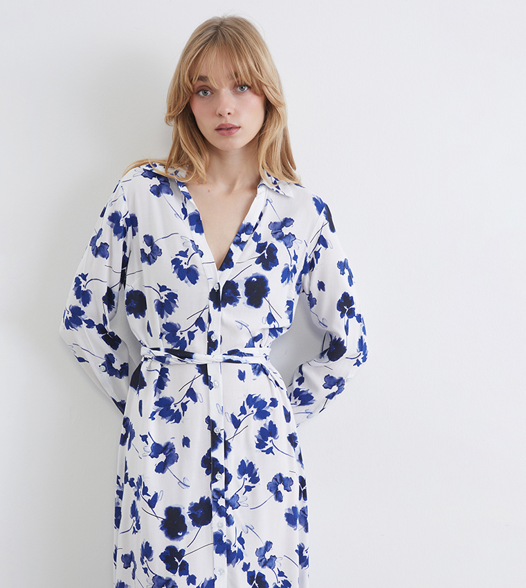 Floral Printed Woven Shirt Dress