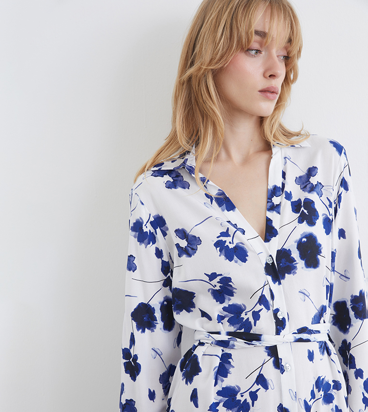 Floral Printed Woven Shirt Dress