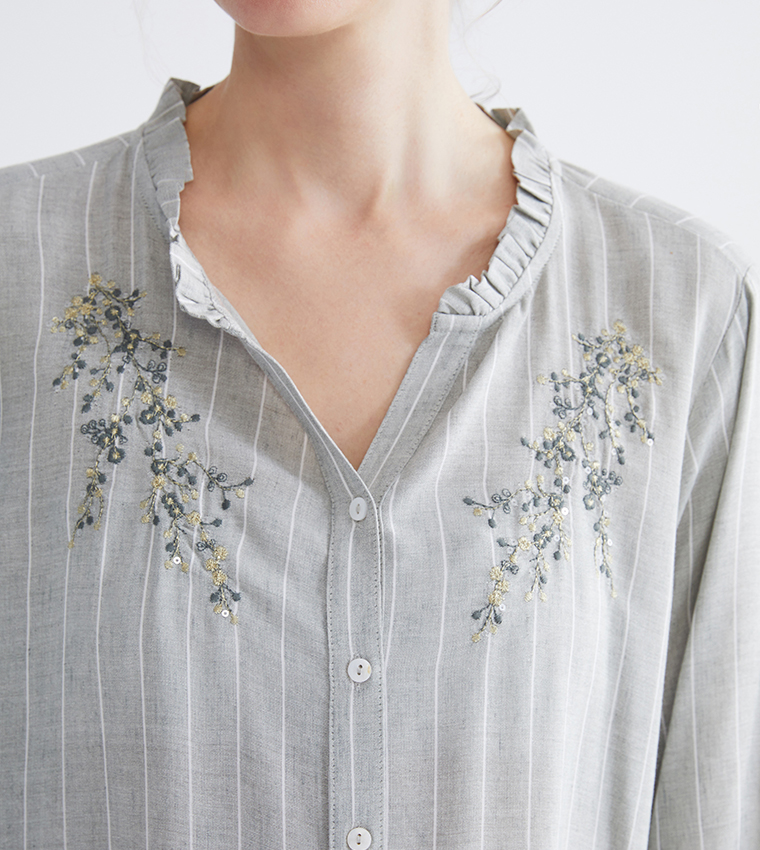 Striped Embroidered Linen Shirt