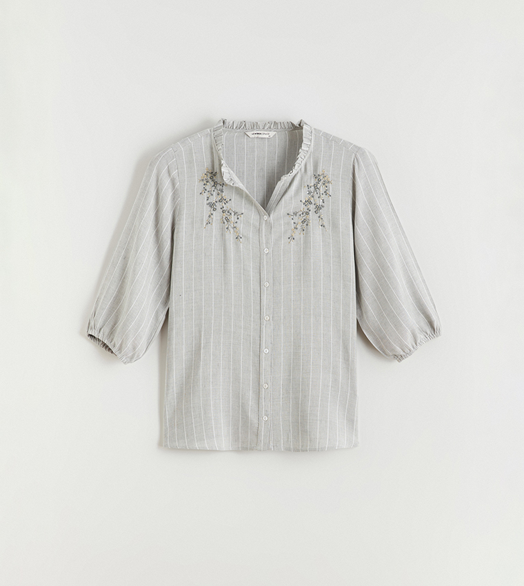 Striped Embroidered Linen Shirt