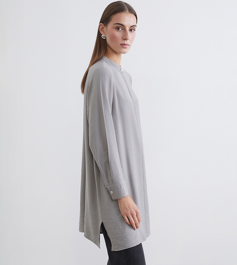 Textured Mandarin Collar Tunic