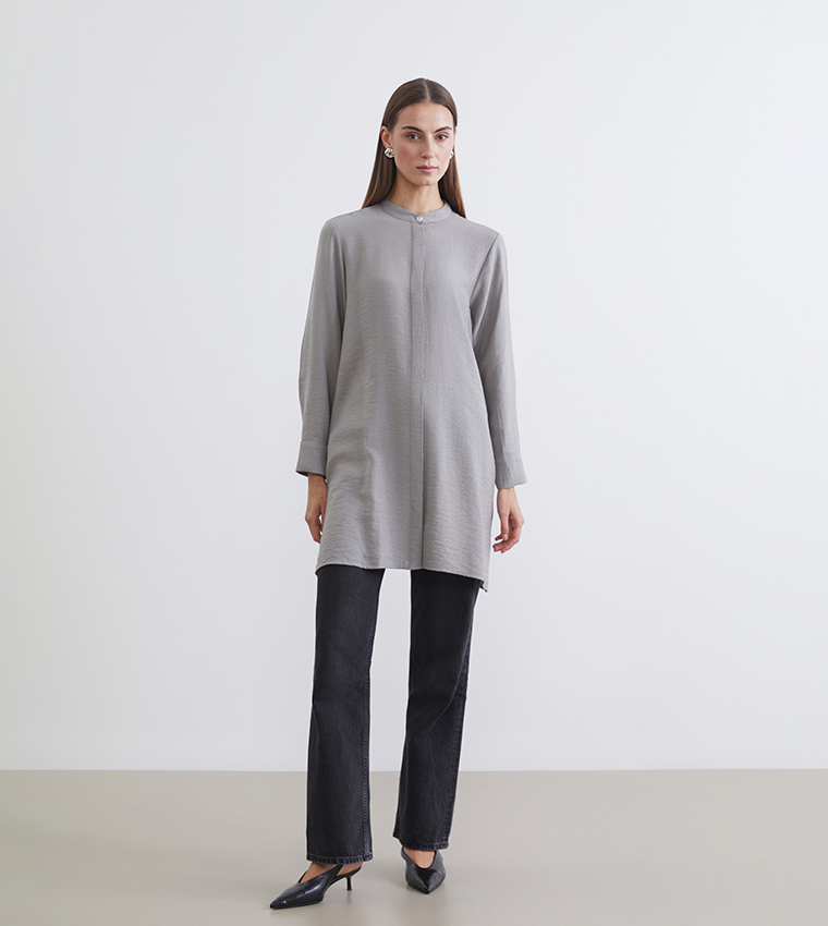 Textured Mandarin Collar Tunic