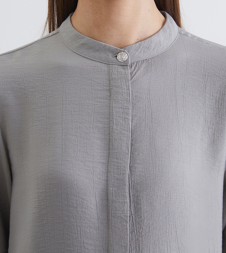 Textured Mandarin Collar Tunic