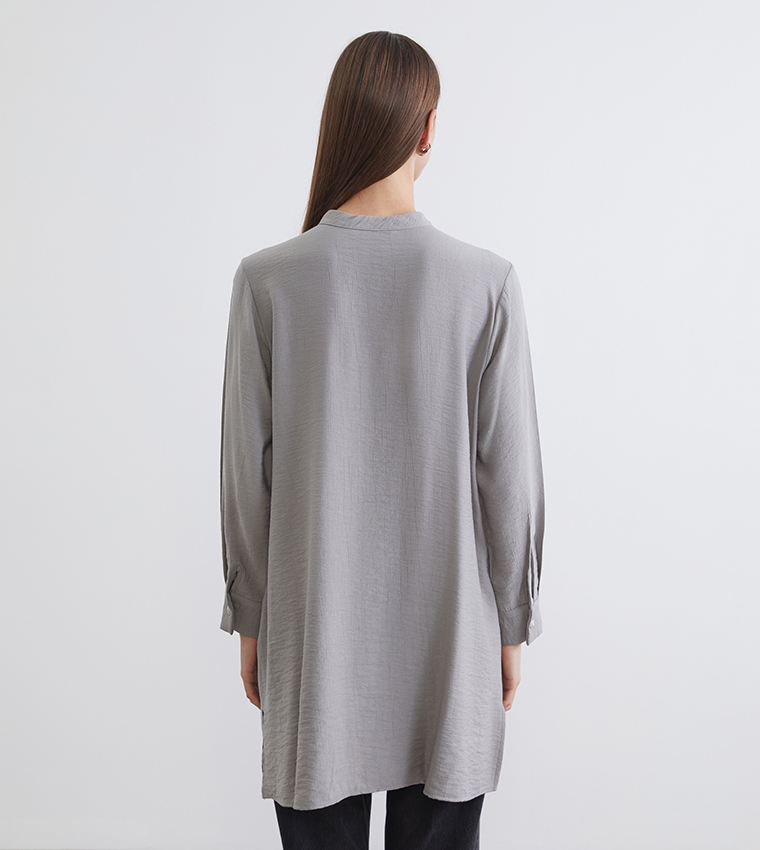 Textured Mandarin Collar Tunic