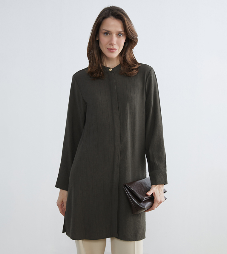 Textured Mandarin Collar Tunic