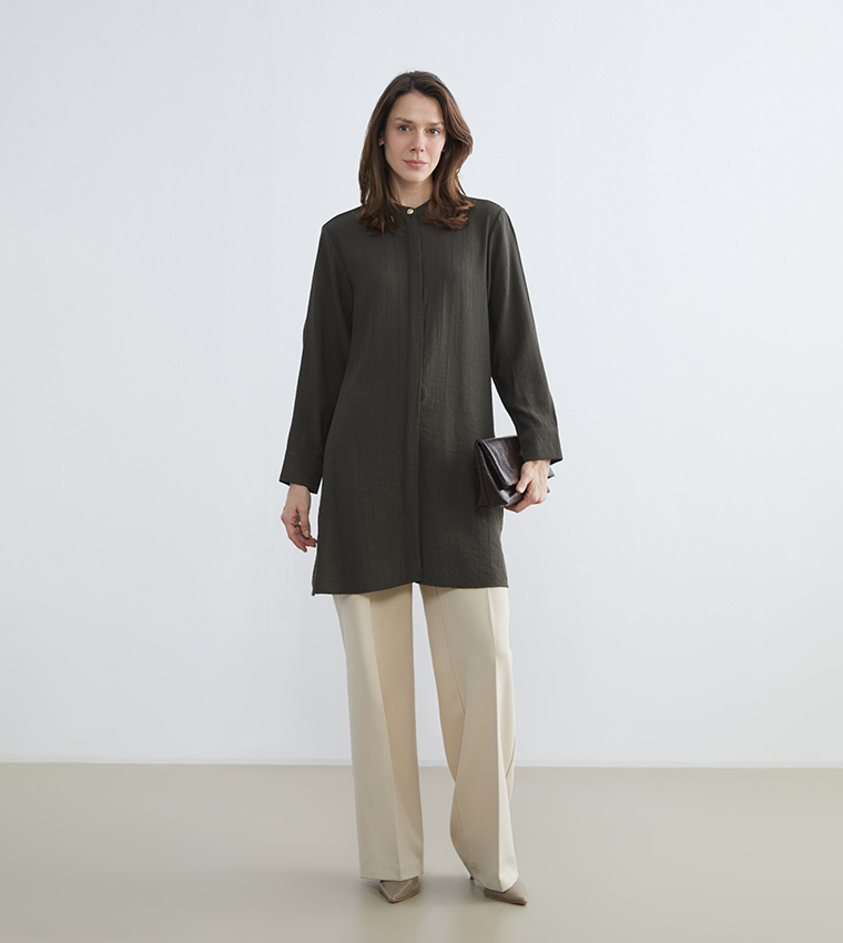 Textured Mandarin Collar Tunic