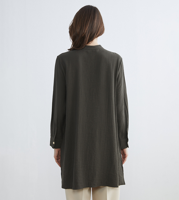 Textured Mandarin Collar Tunic