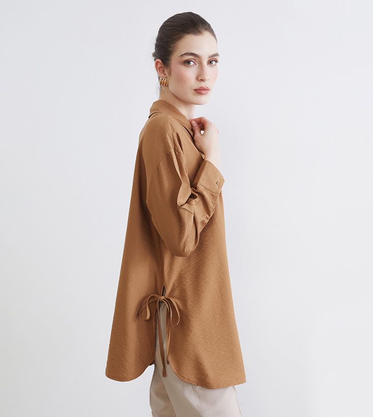 Crinkled Long Sleeves Shirt Tunic