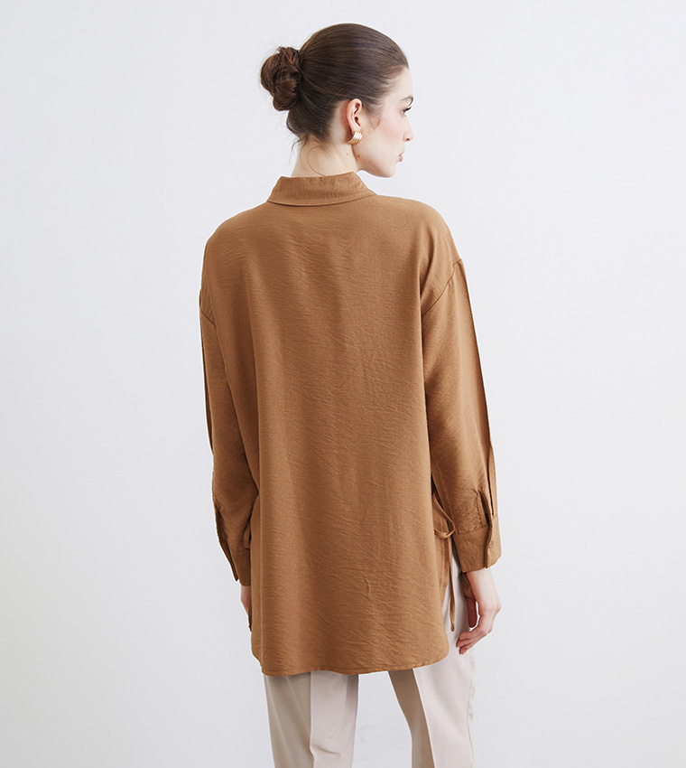 Crinkled Long Sleeves Shirt Tunic