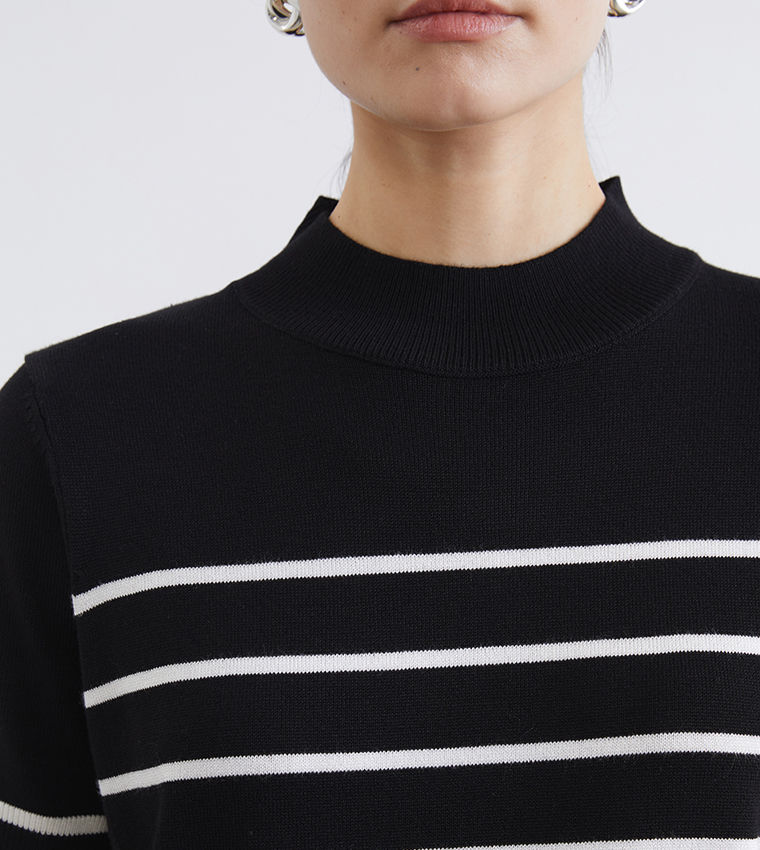 Striped High Neck Knitted Sweater