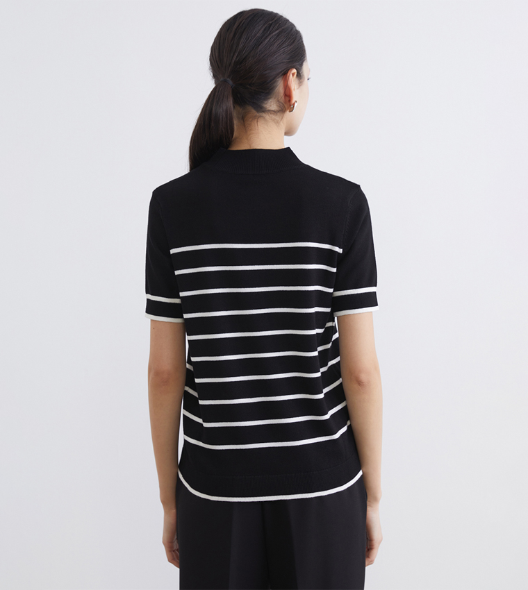 Striped High Neck Knitted Sweater