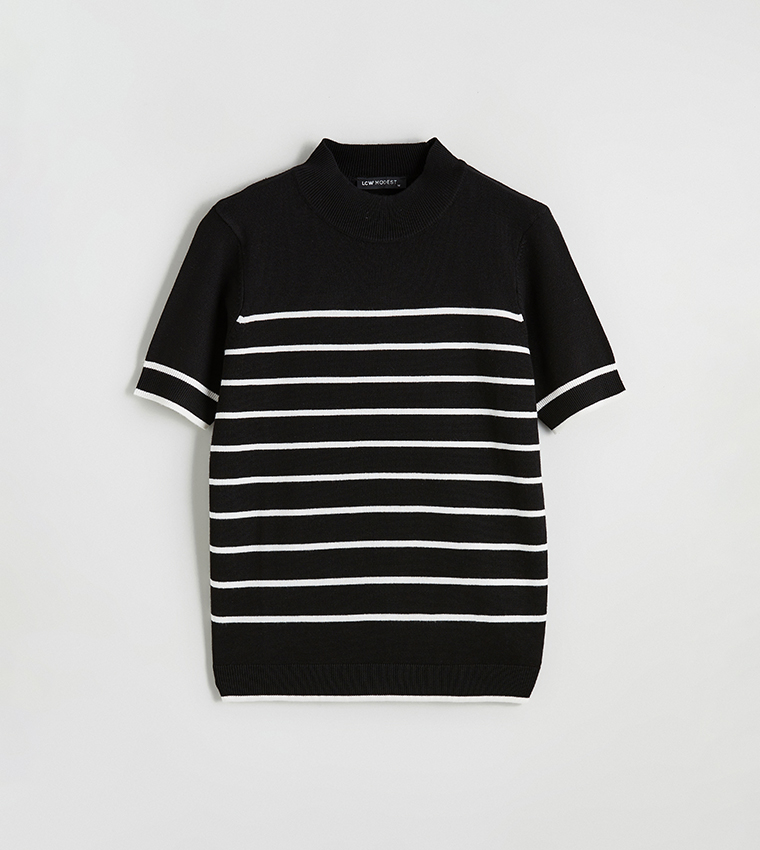 Striped High Neck Knitted Sweater