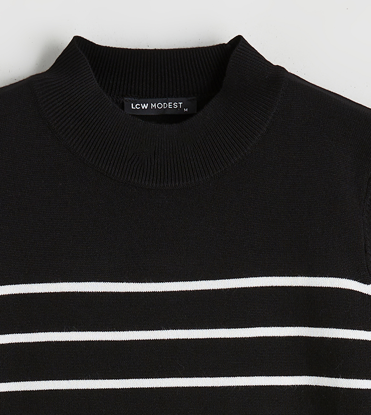 Striped High Neck Knitted Sweater