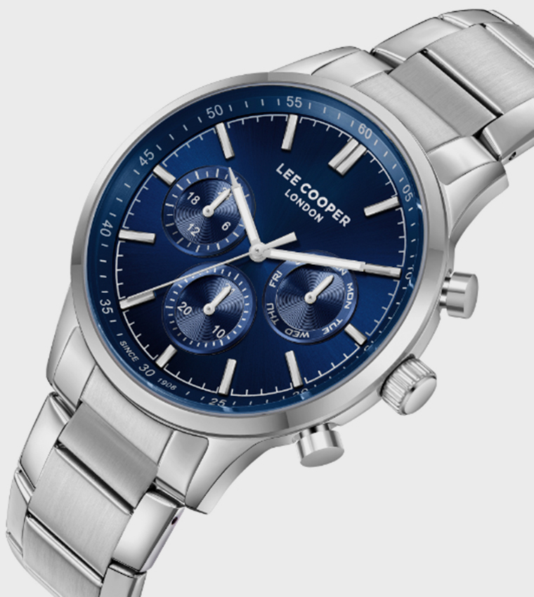 Dark Blue Dial Metal Strap Multifunction Watch