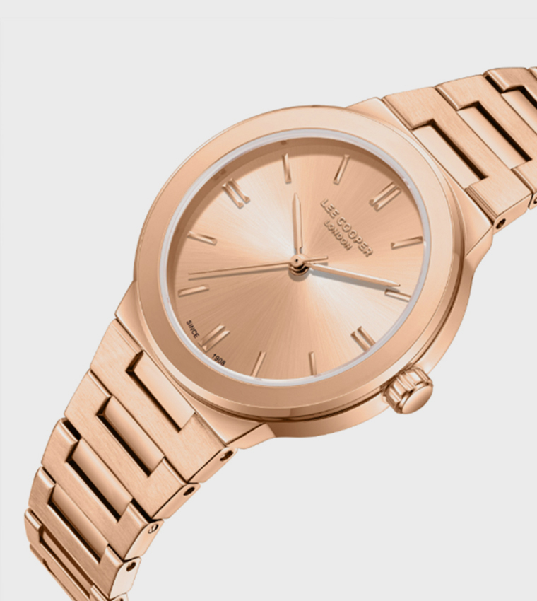 Rose Gold Dial Analog Display with Metal Strap