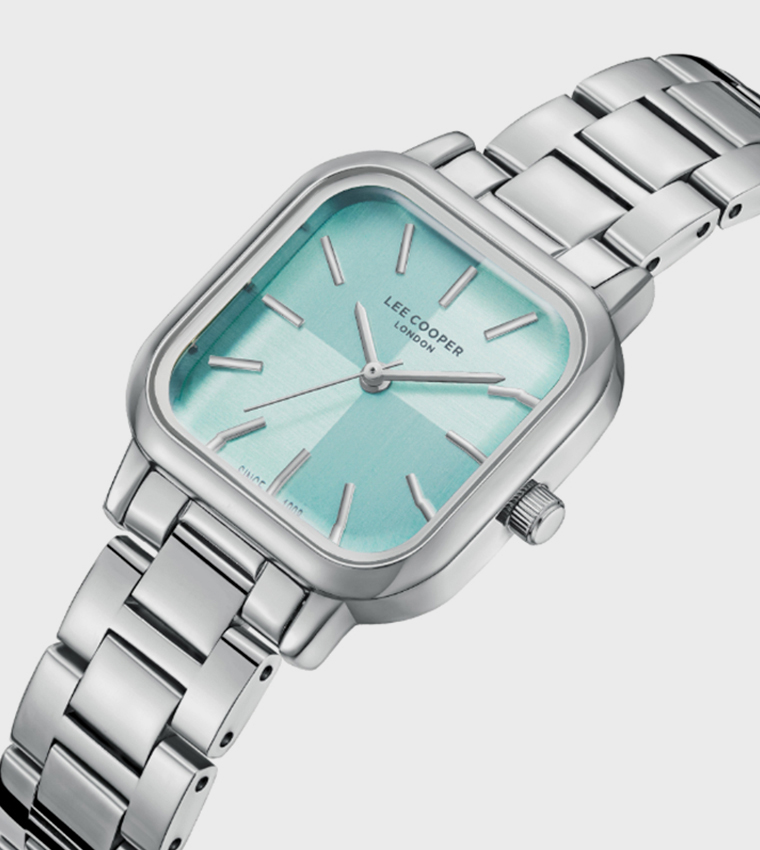 Blue Dial Analog Watch with Metal Strap