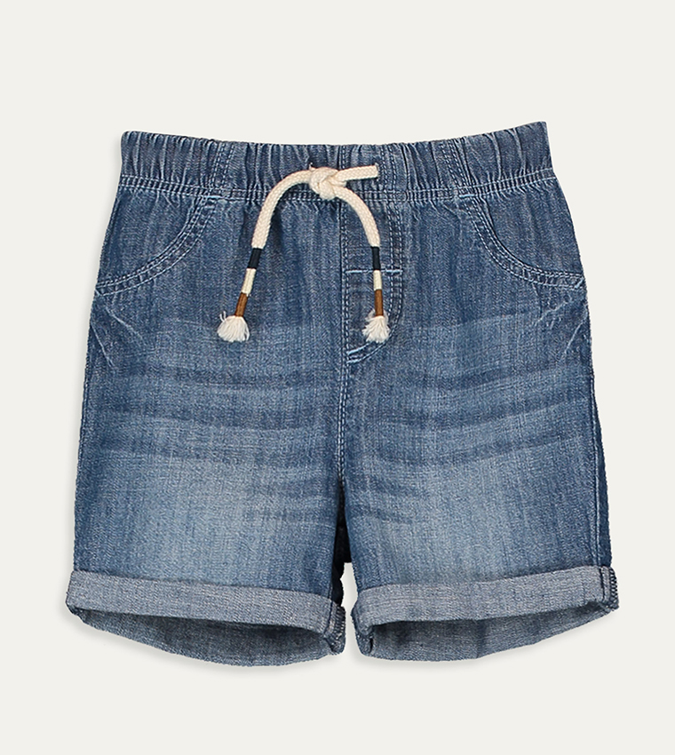 Plain Standard Thin Five Pocket Jean Shorts -Blue