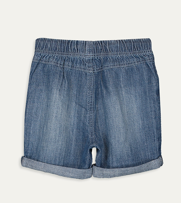 Plain Standard Thin Five Pocket Jean Shorts -Blue
