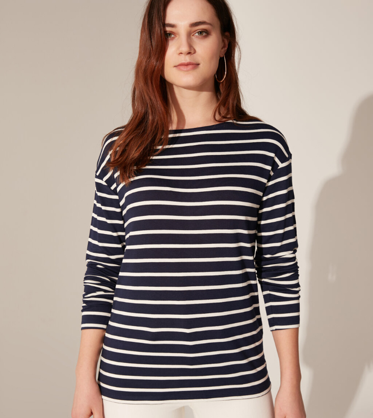 Stripe Viscose Ribbed Jersey Contrast, Blue