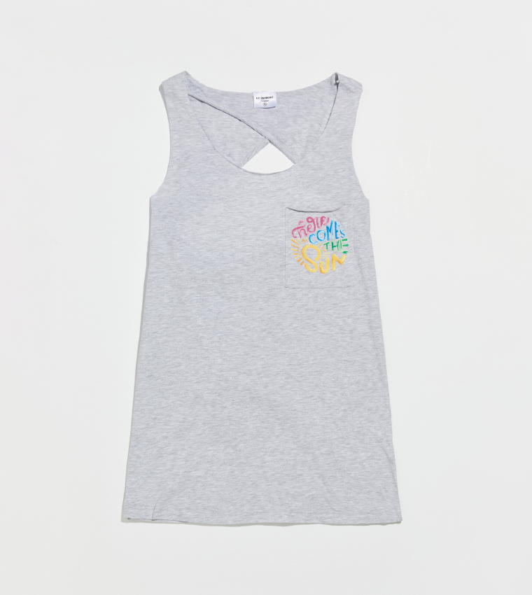 Plain Single Jersey Swimwear Top-Grey