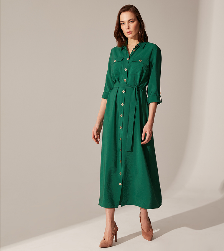 Emerald green casual dress best sale