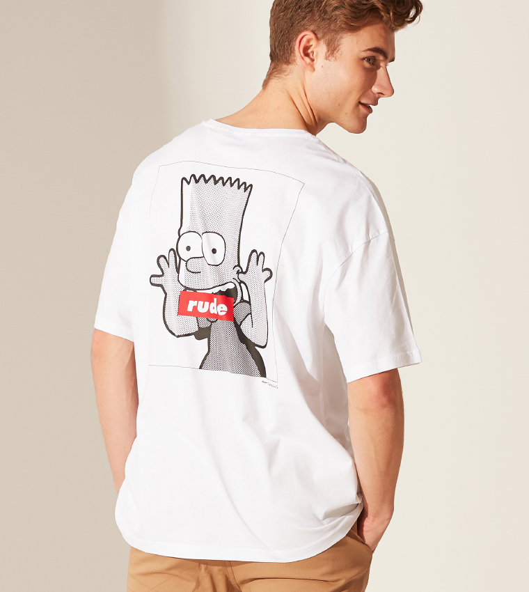 Male Printed Crew Neck Short Sleeve Loose Fit Thin Oversize Single Jersey T-Shirt-White