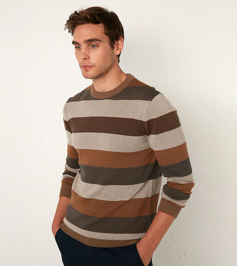 Buy LC Waikiki Striped Crew Neck Long Sleeve Standard Thin Jumper