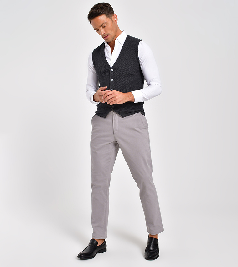 Regular Fit Classic Vest-Grey