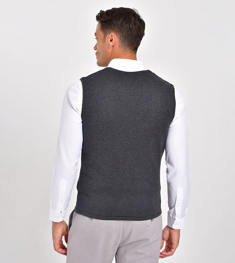 Regular Fit Classic Vest-Grey