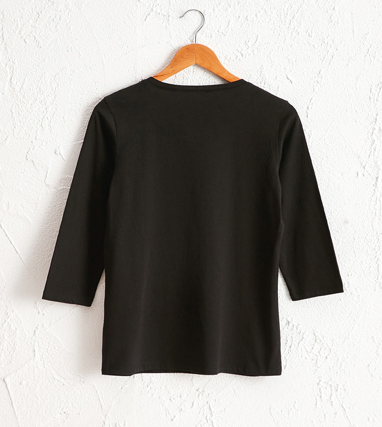 Button Detailed Collar Cotton T-Shirt-Red