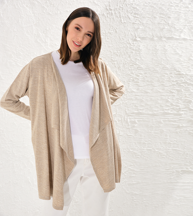 Buy LC Waikiki Woman Plain Shawl Collar Long Sleeve Mid Length Thin Cardigan Cream In Cream 6thStreet Qatar